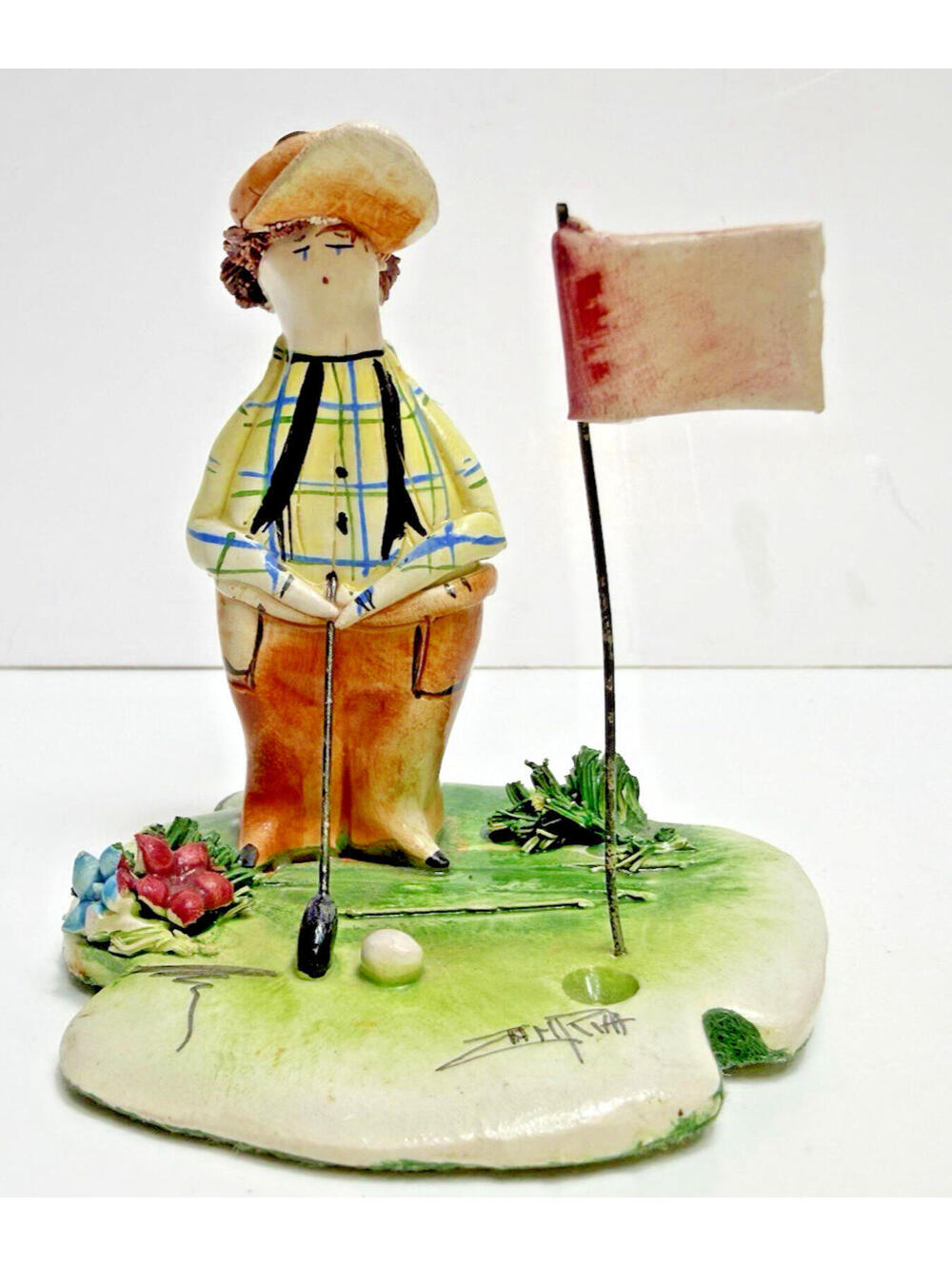 Vtg Zampiva Italy Porcelain Figurine Golf Putting Green Mini Italian Pottery